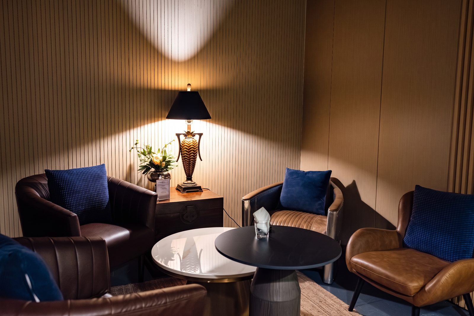 Intimate lounge seating in the O Room